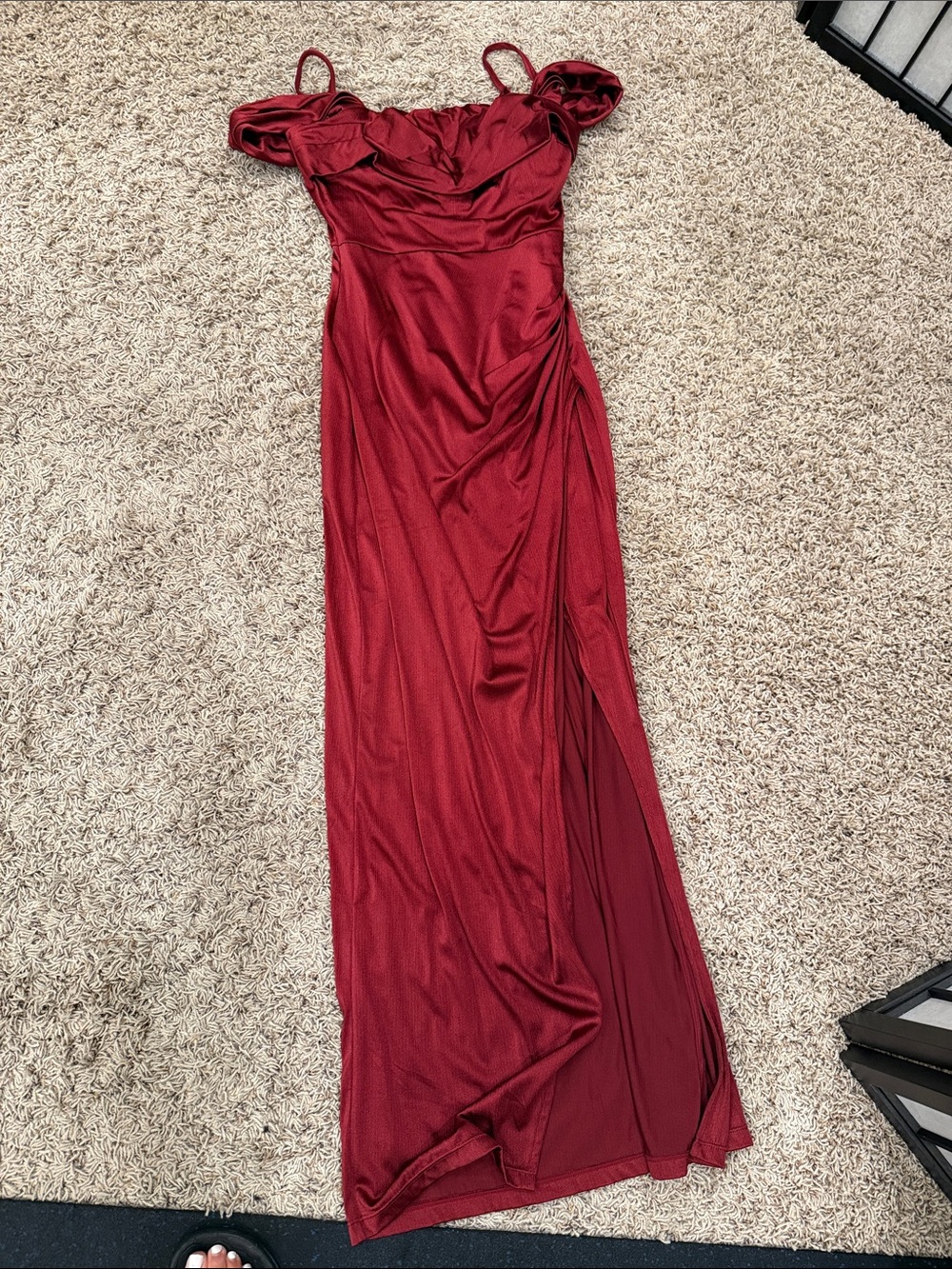 Never worn Elegant Off-Shoulder Burgundy Evening Gown